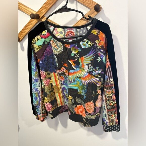 Johnny Was Black Dreamer Velvet Mix Sweatshirt. - Picture 2 of 7